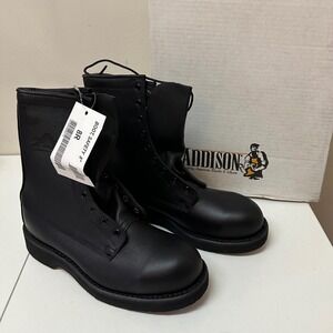 Addison Shoe Company Black Leather 8 Inch Safety Military Combat Boots Mens 8R